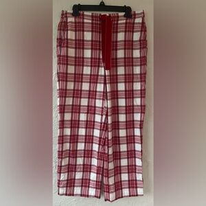 Boden red/white plaid pajama pants, elastic waist, pockets, velvety tie; size 14